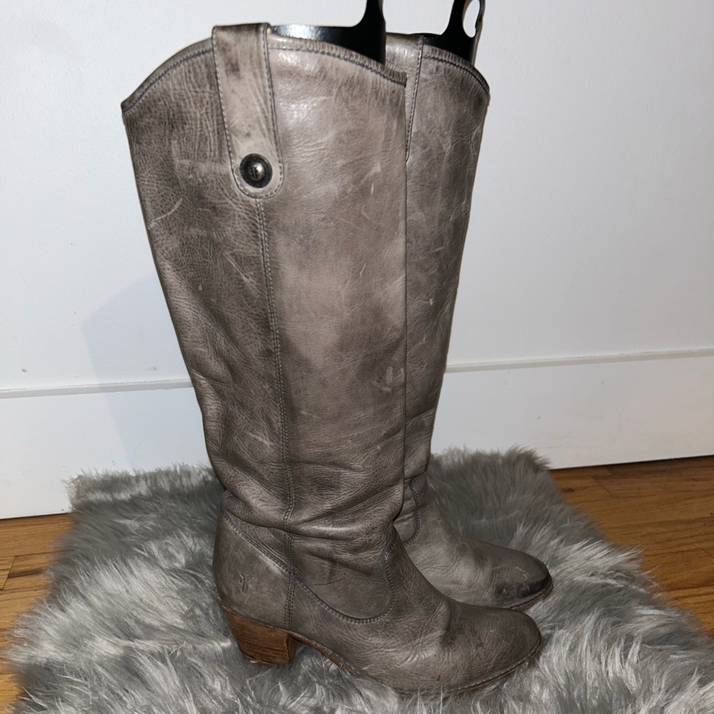 Jackie Leather Button Tall Western Boots- size 9- Grey